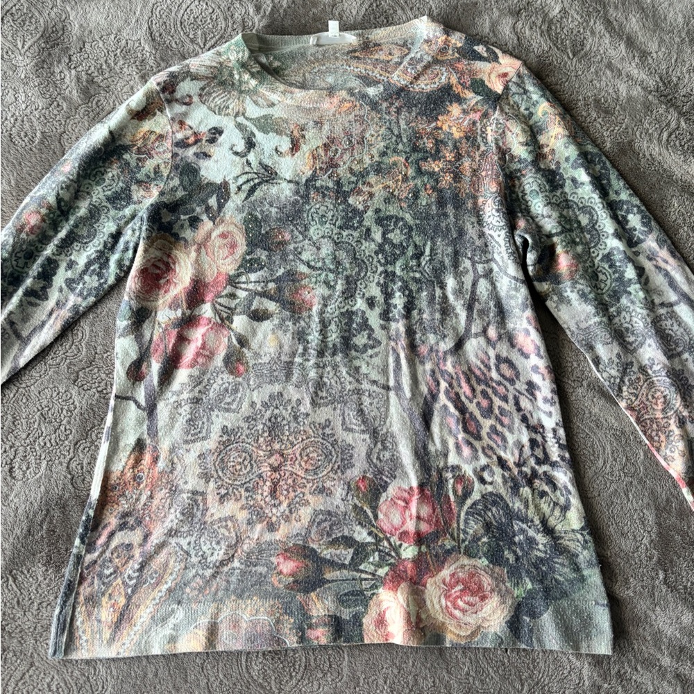Northern Reflections Floral Paisley Long Sleeve Top in Pink and Gray